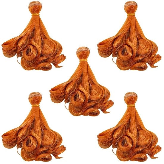 Estensioni capelli per bambola 15 cm - 5 pezzi - a ricci - fibre a alta temperatura - colore cioccolato - estensioni capelli per bambola