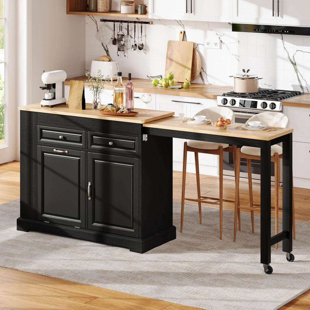 Mobile contenitore cucina con 2 cassetti; vano rifiuti e ripiano - per cucina - in MDF - nero - 112×45×92 cm