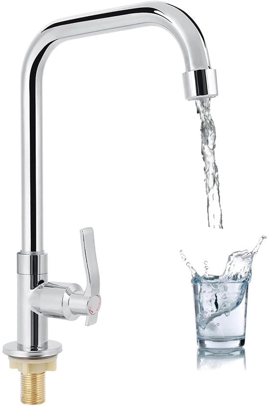 ONF3 - Manubrio - Rubinetto a Manovella per Acqua Fredda - Design Moderno - Argento - Rubinetto per Vasca - Hardware di Cucina di Alta Qualità - Adatto per T...