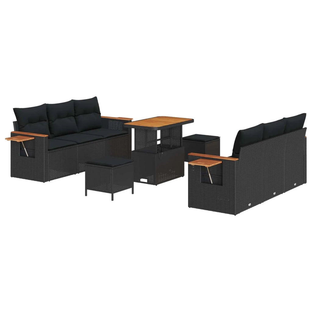 Set Divano da Giardino con cuscino 11 pcs Nero polyrattan