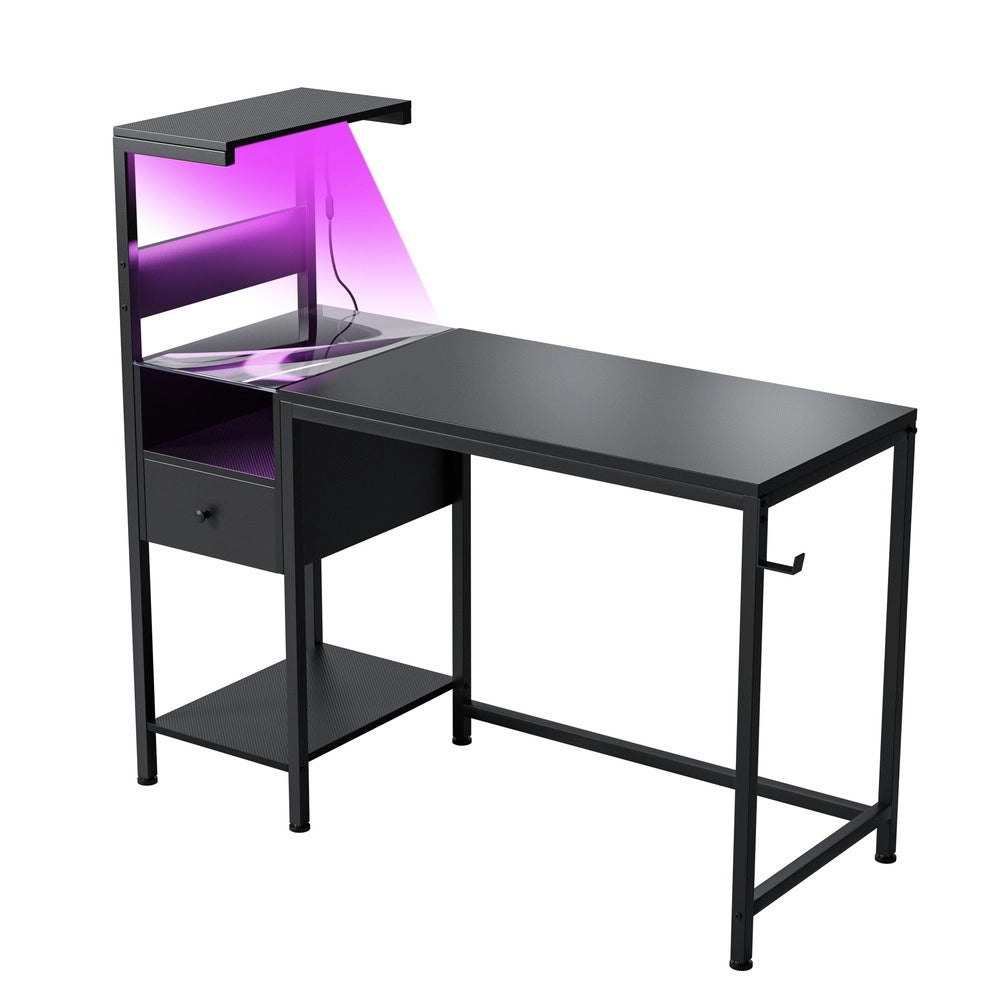 Scrivania con Presa di Corrente e Ripiani ¨C Xylo ¨C Nera, USB, Ufficio