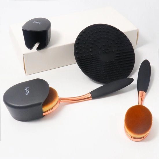 Set a tre strati con spazzola morbida, set di spazzola per crema solare, pennello per crema solare con fodero e panno di pulizia, nero