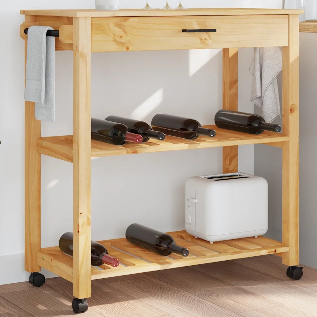 Carrello da Cucina MONZA 84x40x88,5 cm in Legno Massello di Pino 376100