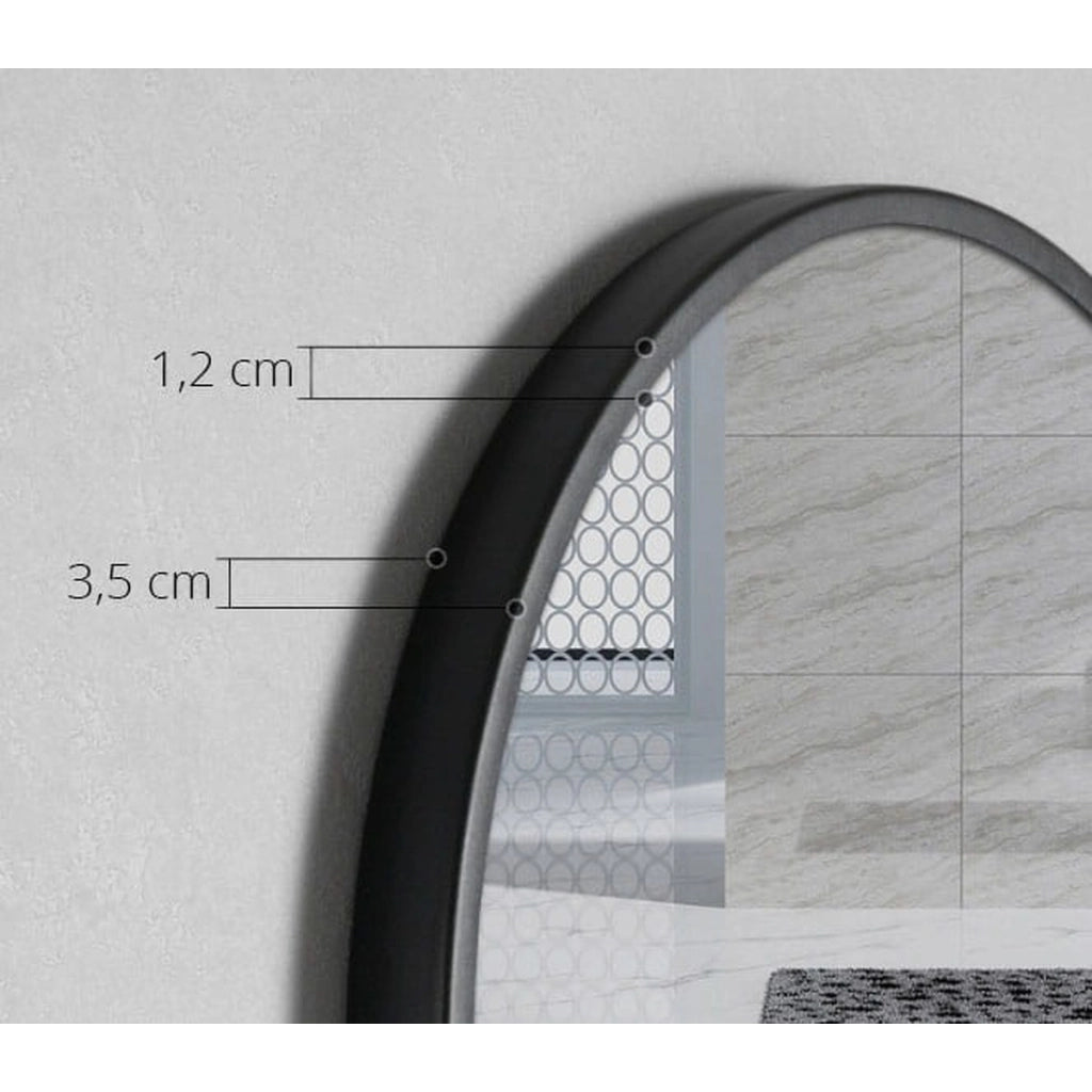Specchio circolare con mensola e portasciugamani nero 70 cm