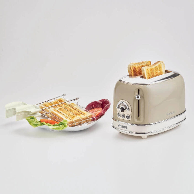 Tostapane Vintage 2 Fette - Con Pinze, 6 Livelli di Tostatura - Acciaio Inox - Beige