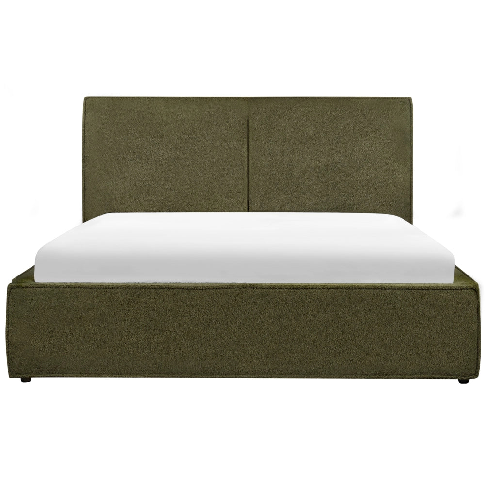 Letto king size 160 x 200 cm Verde Scuro Rivestimento in bouclé Ottomana di contenitore Telaio a doghe Camera da letto moderna contemporanea