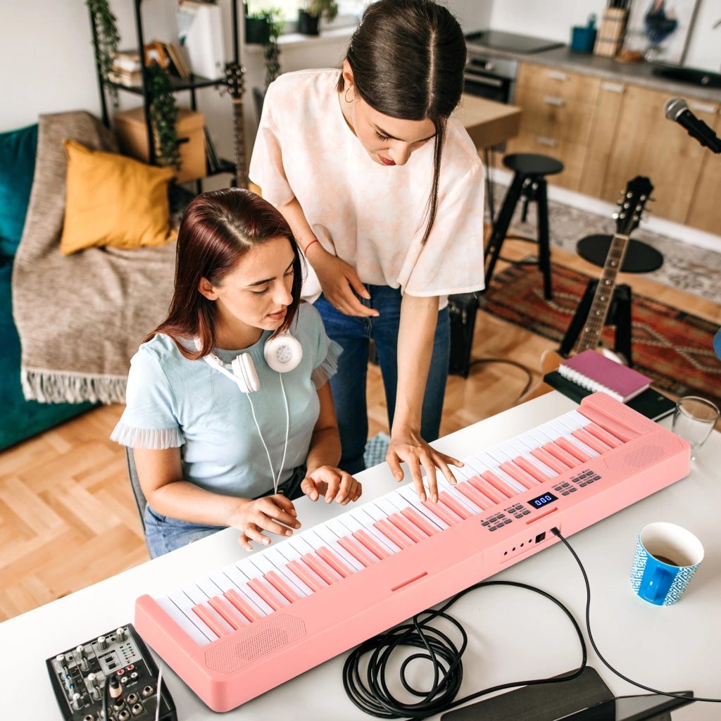 Tastiera pianoforte pieghevole 61 tasti midi cuffie pedale sustain-Tastiera elettronica portatile principianti Rosa