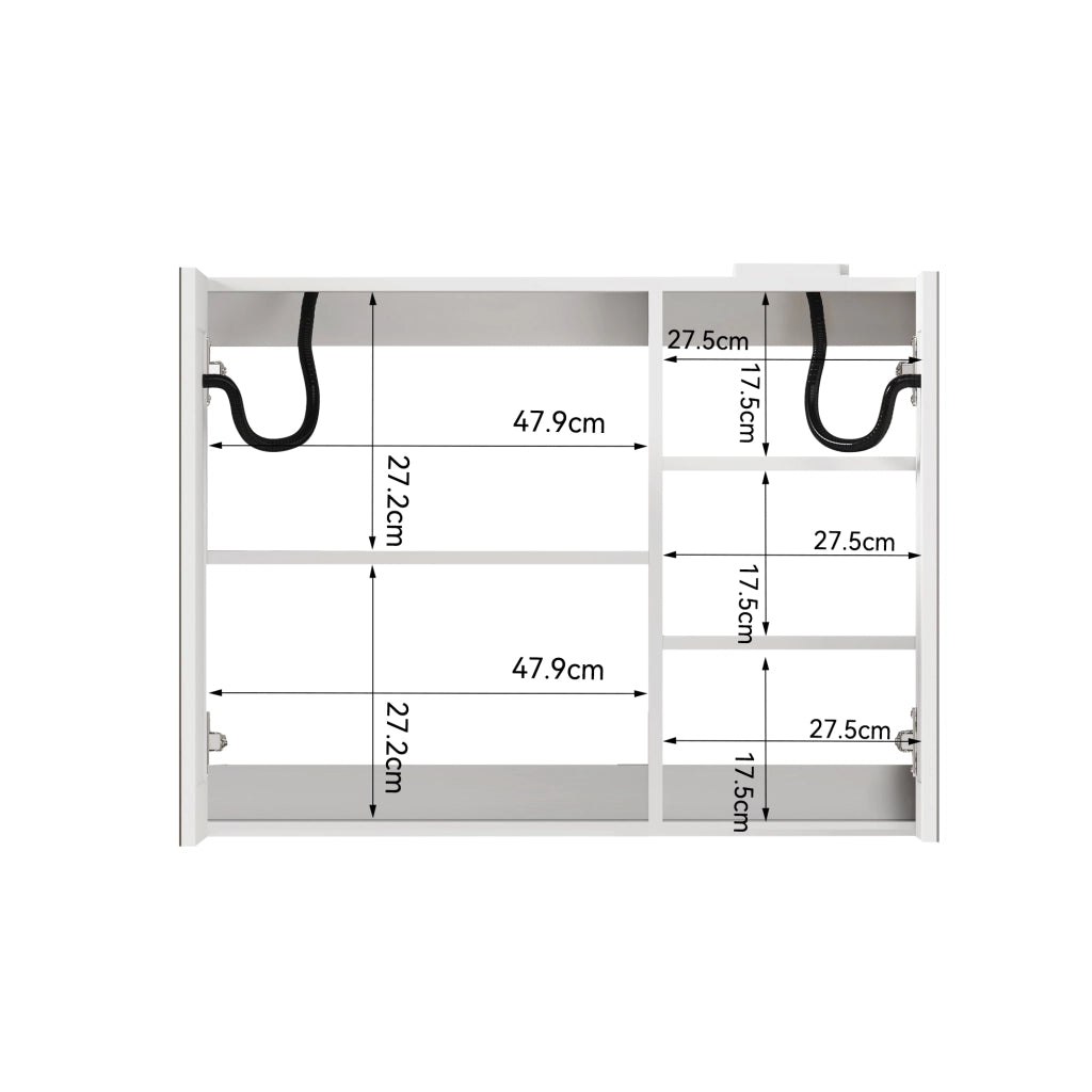 Armadietto a specchio con LED e 2 vani interni per bagno soggiorno e camera da letto in MDF e vetro bianco 80 cm