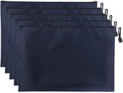 Borse documenti A4 con cerniera, 5 pezzi, set di borse in canvas impermeabile nero per scuola, ufficio, riviste, documenti di viaggio