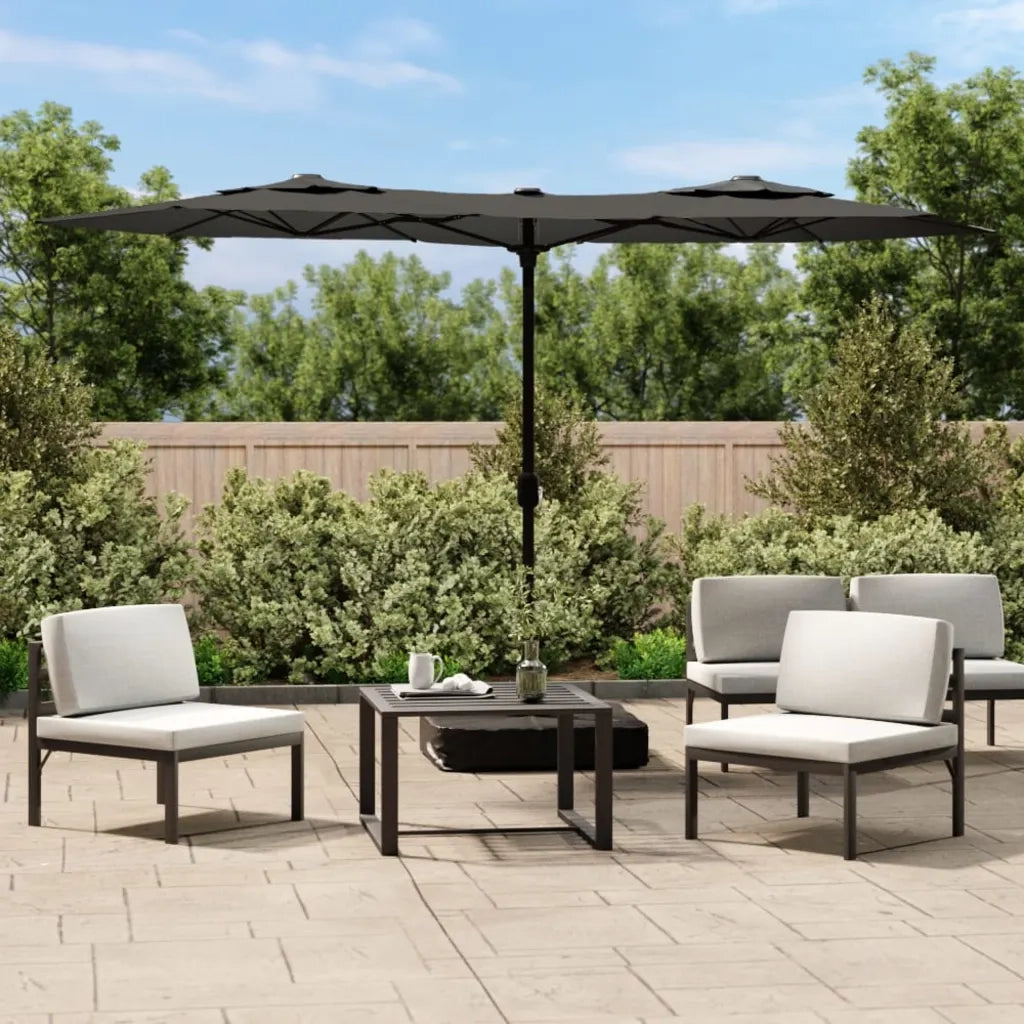 Ombrellone a Doppia Testa con LED Antracite 316x145 cm 362971