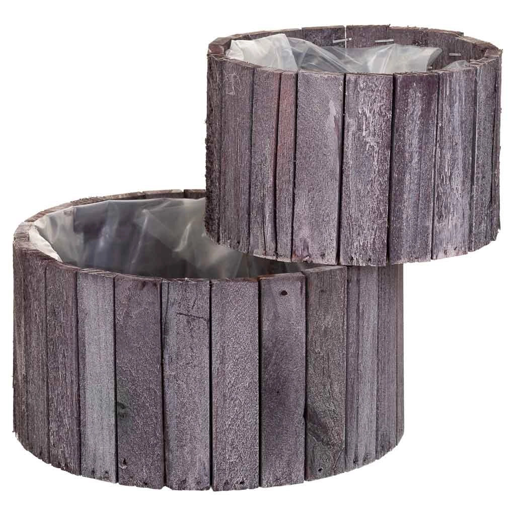 Set di 2 cestini rotondi in legno grigio