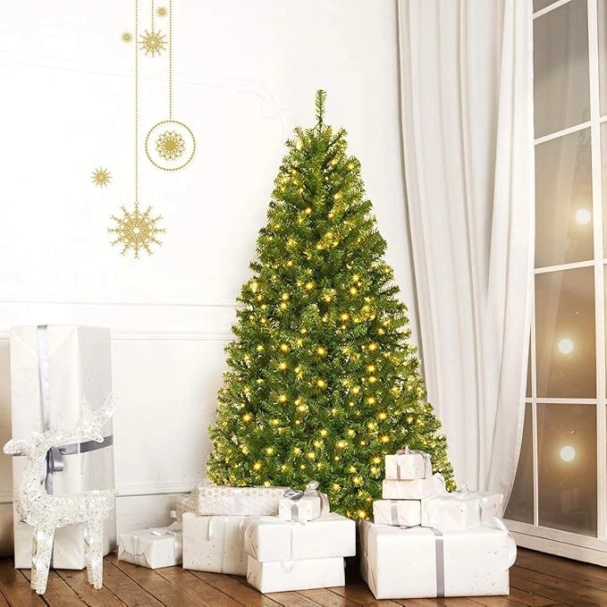 Albero di Natale 120/150/180/210 cm, Albero di Natale con Luci Incorporate 11 Modalità di Illuminazione, 300/600/1000/1570 Rami e Base in Metallo, Perfetta per Casa e Negozio (210cm)