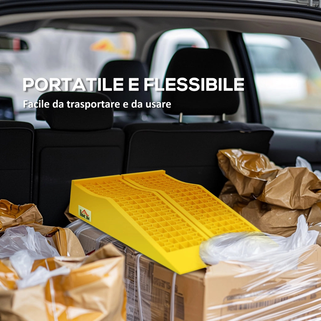 Set 2 Rampe di Carico in Plastica per Auto con Capacit¨¤ 3 Tonnellate e Superficie Antiscivolo. Giallo