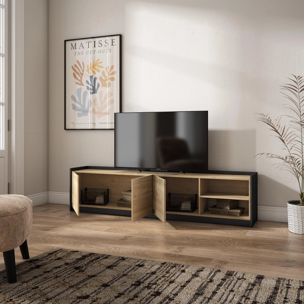 Mobile TV Soggiorno, 207x50x37 cm, Per TV fino a 80", Mobile Soggiorno, Rovere e nero