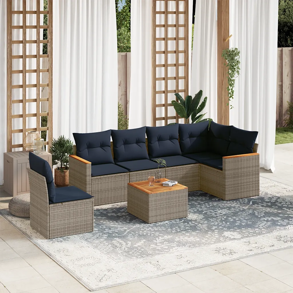 Set Divani da Giardino 7 pz con Cuscini Grigio in Polyrattan 3226026