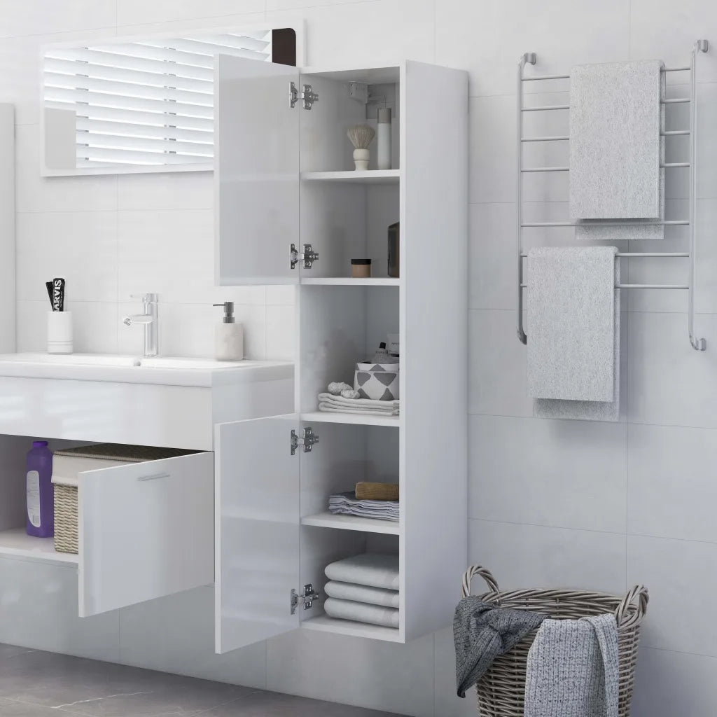 Armadio da Bagno Bianco Lucido 30x30x130 cm in Truciolato cod mxl 13277
