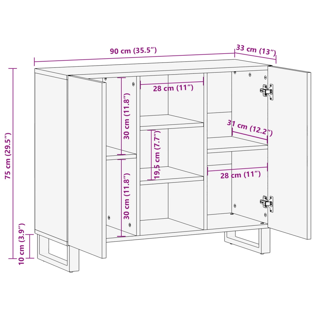 Credenza 90x33.5x75 cm in Legno Massello di Mango