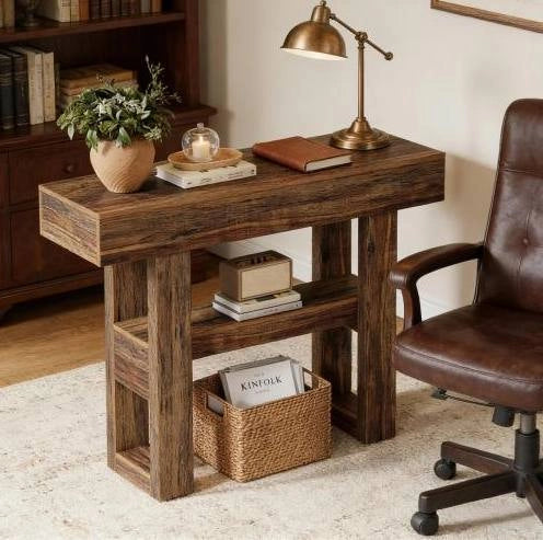 Tavolo consolle multifunzione in stile farmhouse con 2 ripiani