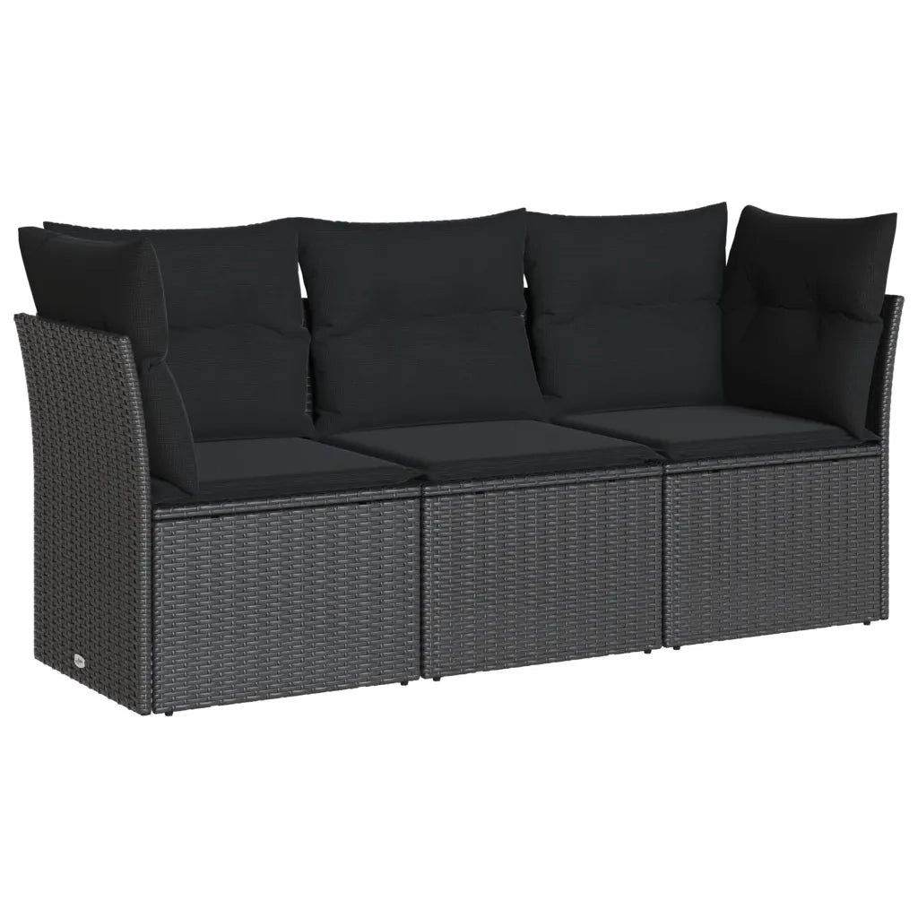 Set Divani da Giardino 3 pz con Cuscini in Polyrattan Nero 3249044