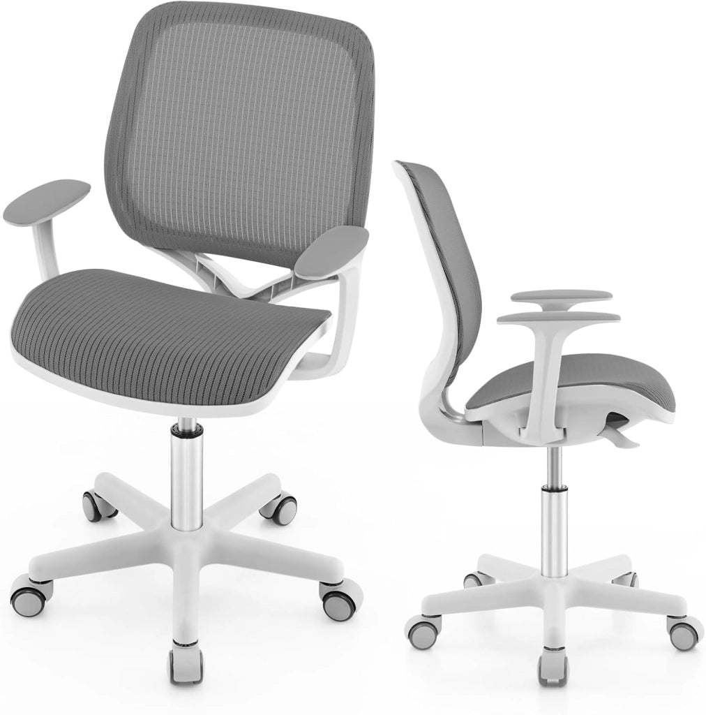 Sedia da Scrivania per Bambini, Sedia Girevole per Computer con Altezza Regolabile, Ruote con Freno, Braccioli Morbidi, Mobile Ergonomica per Bambini 6-15 Anni (Grigio, Rullo di Pressione)