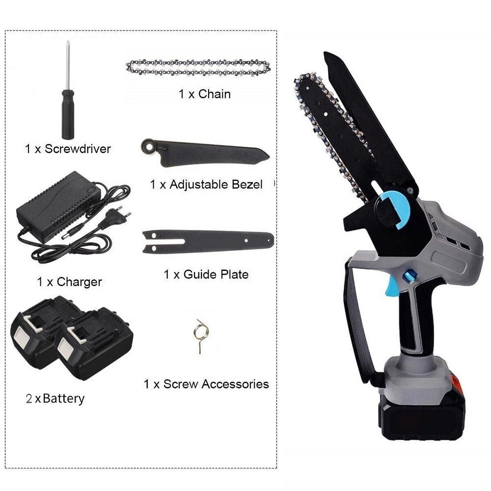 Trade Shop - Mini Motosega A Doppia Batteria 20v 5ah Tagliarami Elettrica Elettrosega 6" -
