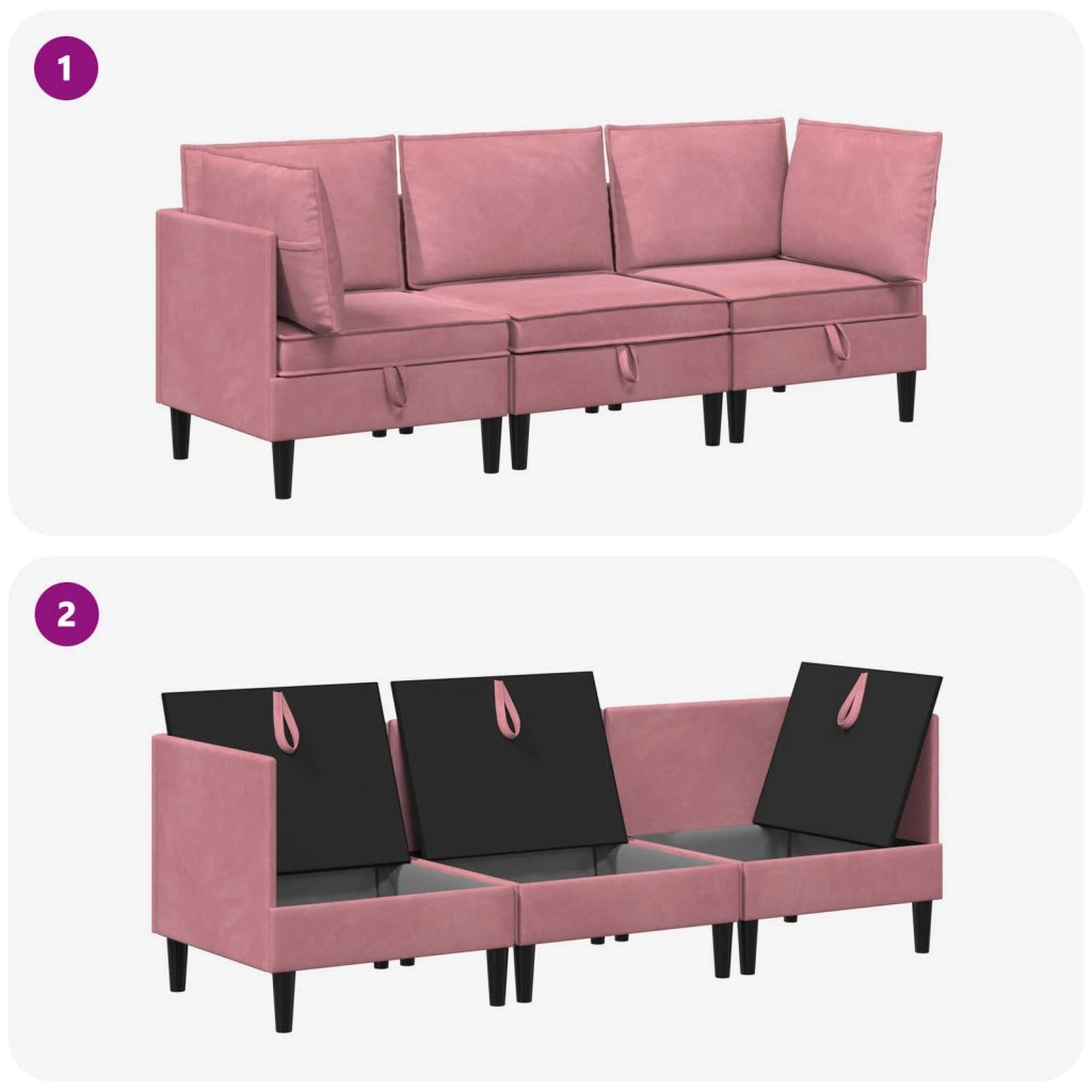 Set di mobili per il soggiorno con cuscino 3 pcs Rosa Velluto