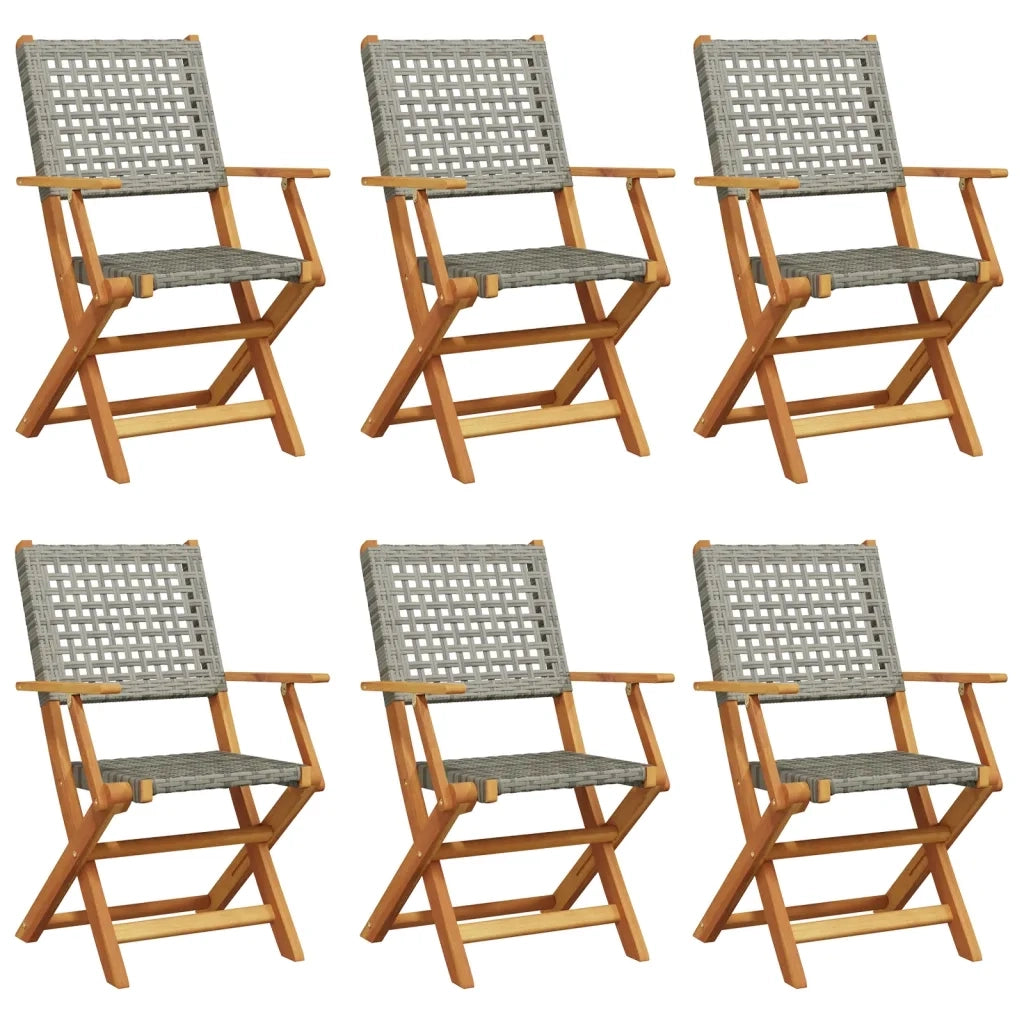 Sedie Giardino Pieghevoli 6pz Grigie Polyrattan Legno Massello