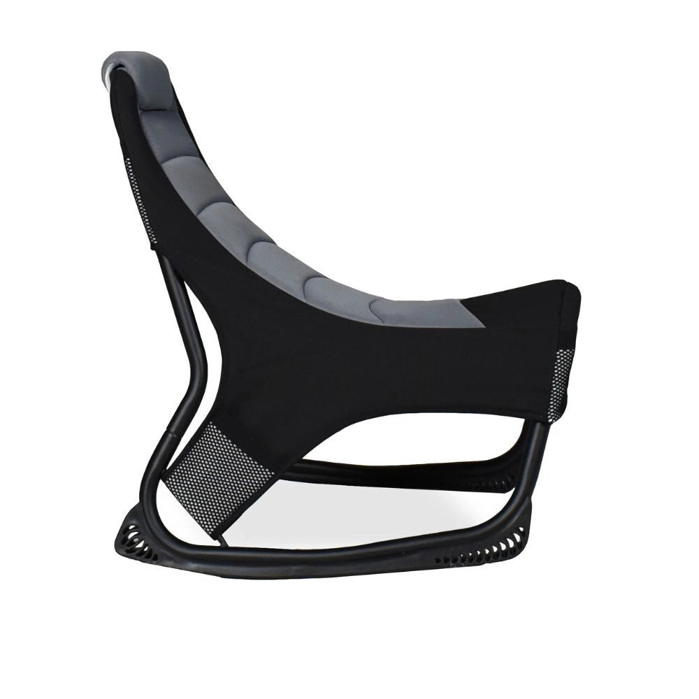 Sedia gaming Rocky in tessuto bicolore con base curva – Nero e Grigio
