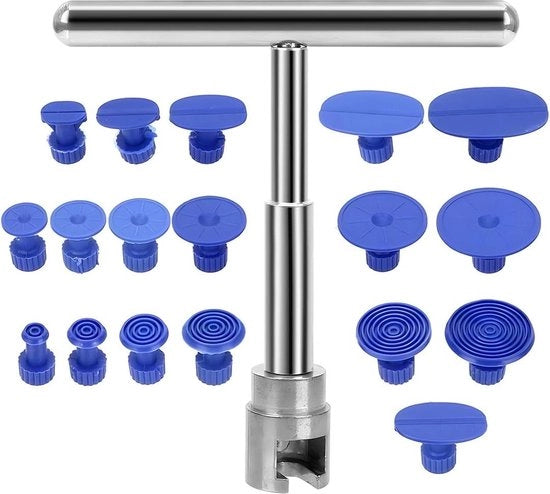 Set di riparazioni senza verniciatura per auto, T-stanghe, gomme di guida universali, rimuovere danni da neve, attrezzi per veicoli, SUV, auto. 19 pezzi.