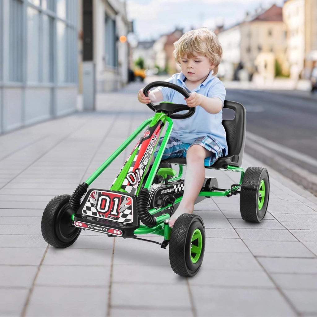 Go Kart a Pedali per Bambini, Macchina per Bambini con Sedili Regolabili in 2 Posizioni e 4 Ruote Antisdrucciolo, Carico 30 kg, per 3 Anni + (Verde, 101 X 61 X 62 CM)