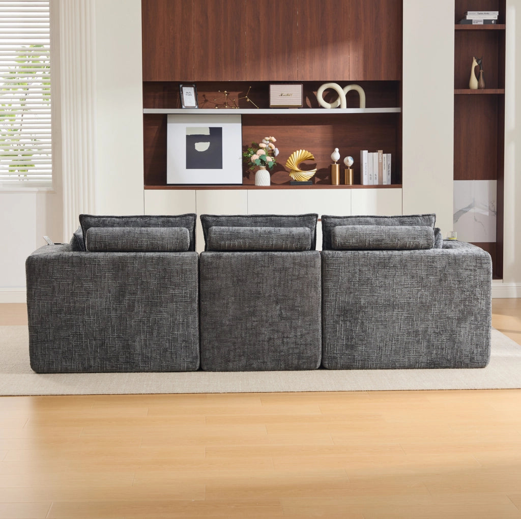 Divano modulare in chenille grigio scuro con pouf 256x161 cm HAVRYA