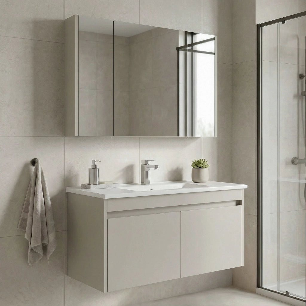 Set mobile lavabo con specchio (2 pezzi) "Arno 100" - 100 x 45 x 52 cm - Cashmere