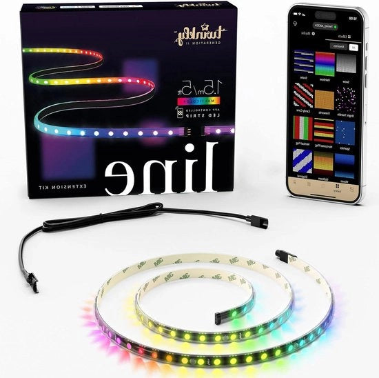 Kit di Estensione di Striscia LED Multicolore a Sautoadesivo Magnetica 1,5m - Compatibile con Alexa e Google Home - 16 M+ Colori di Controllo con App - Cavo Nero