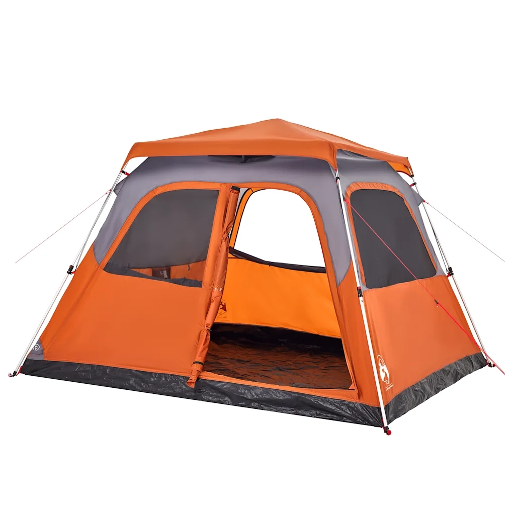 Tenda a Cupola 6 Persone Grigio e Arancione a Rilascio Rapido