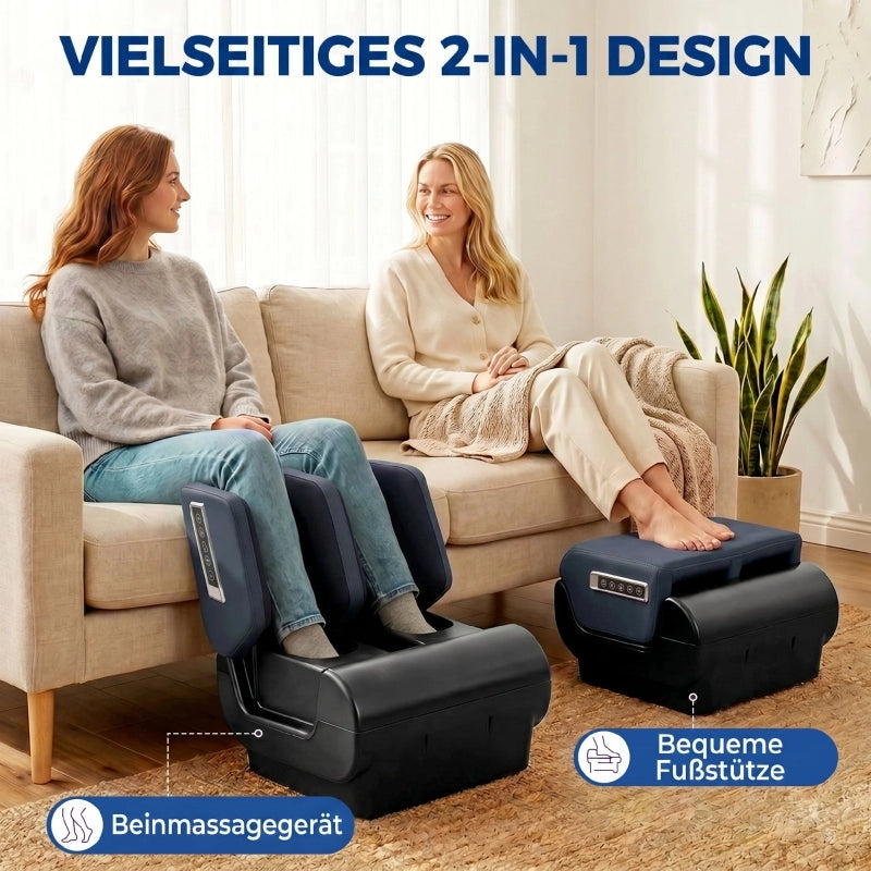 Massaggiatore per gambe 2 in 1 con funzione riscaldante, compressione ad aria, timer, 3 modalit¨¤ e intensit¨¤, colore blu e nero.