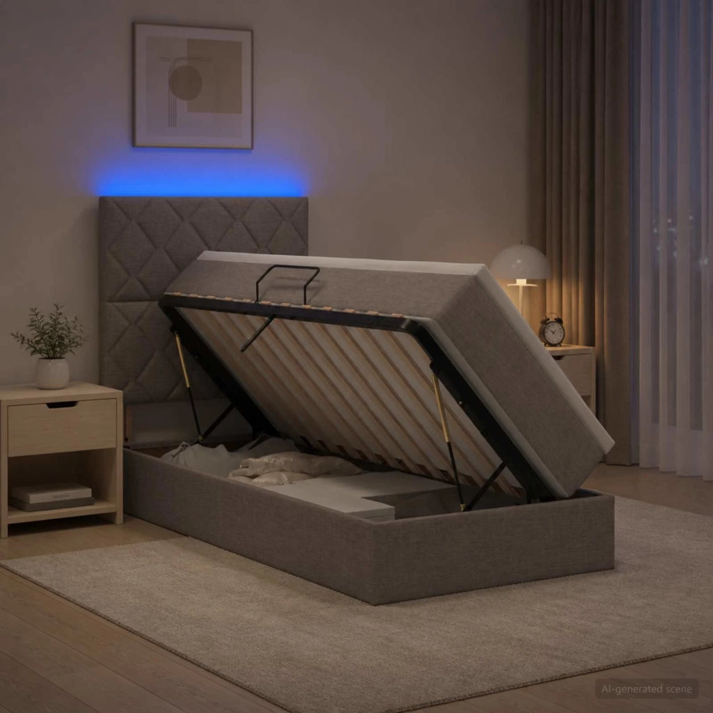 Letto con contenitore LED e materasso Tortora 90 x 190 cm 3459978
