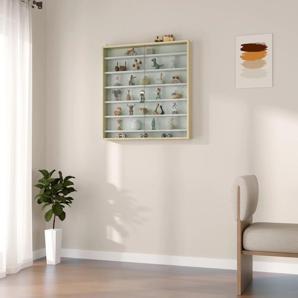 Libreria vetrina a muro ¨C zephmum ¨C 80x9.5x83 cm 6 ripiani regolabili 2 ante scorrevoli in vetro
