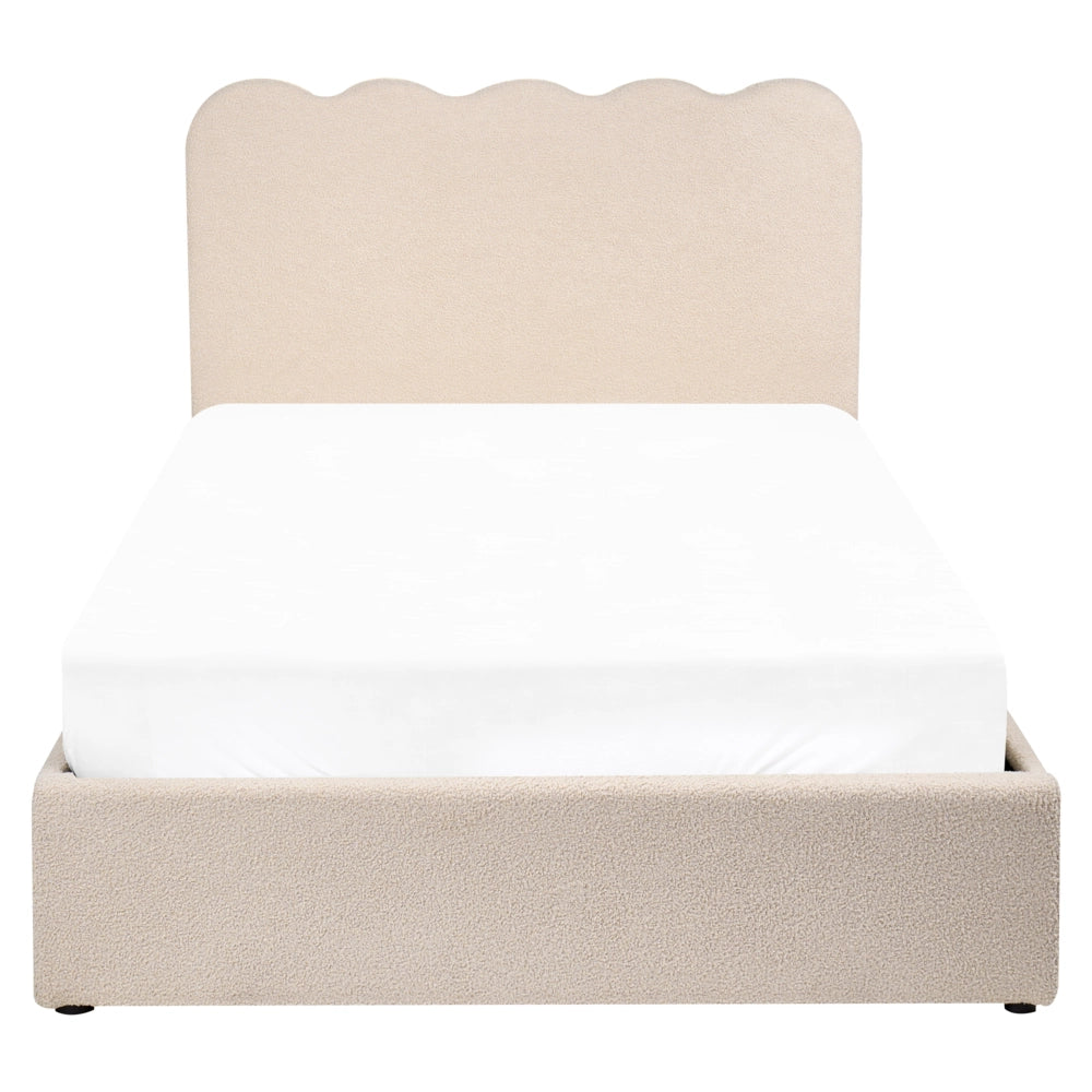 Letto in bouclé imbottito color beige 120 x 200 cm contenitore elevabile con testiera e rete a doghe