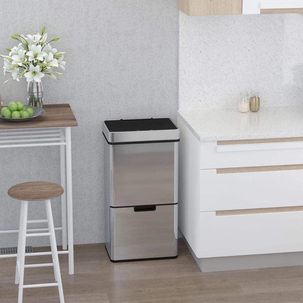EasyComfort Pattumiera 72L a 3 Scomparti con Sensore Infrarossi e Apertura Automatica, in Acciaio e ABS, 42x30x81 cm