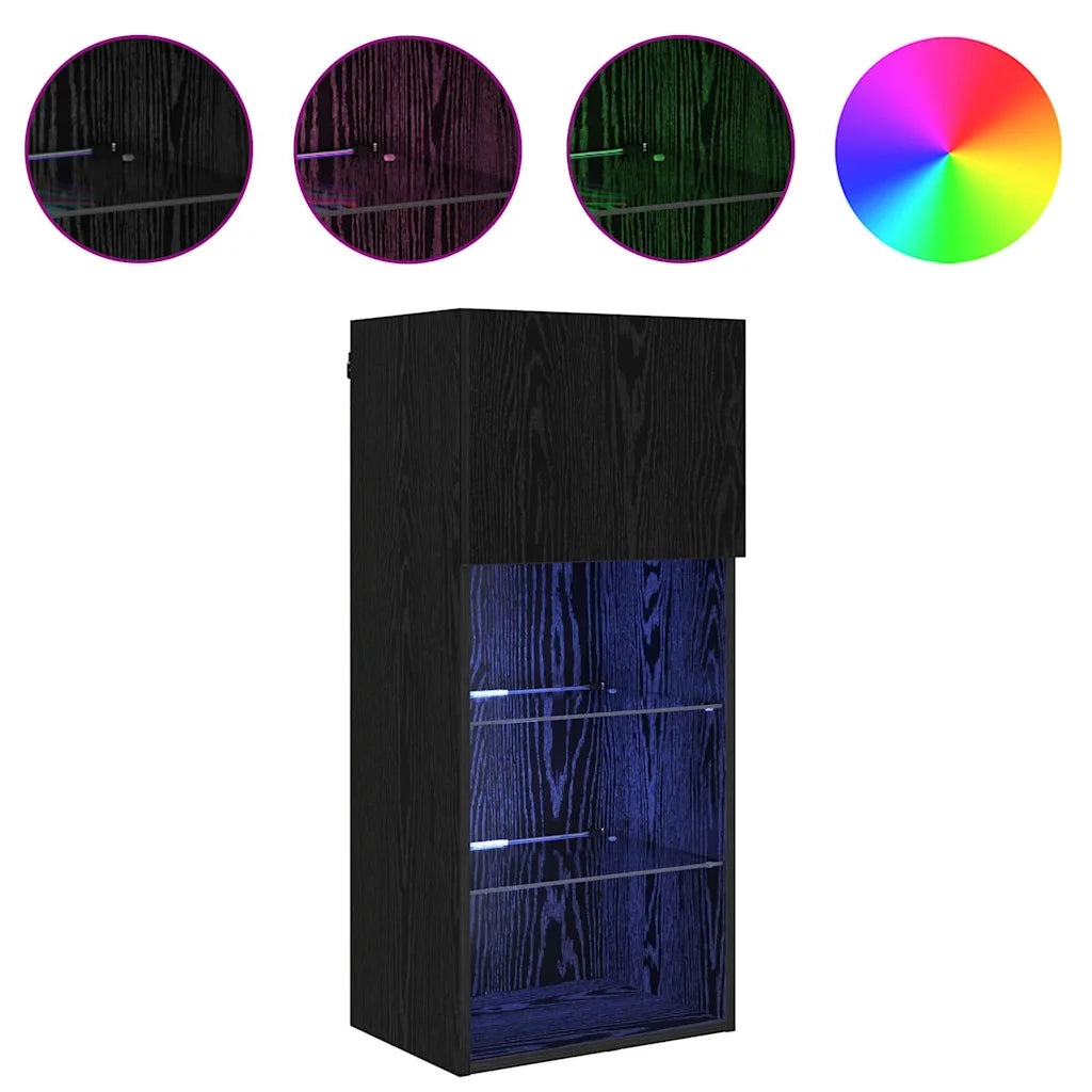 Mobile TV da Parete con LED Rovere Nero 40,5 x 30 x 90 cm