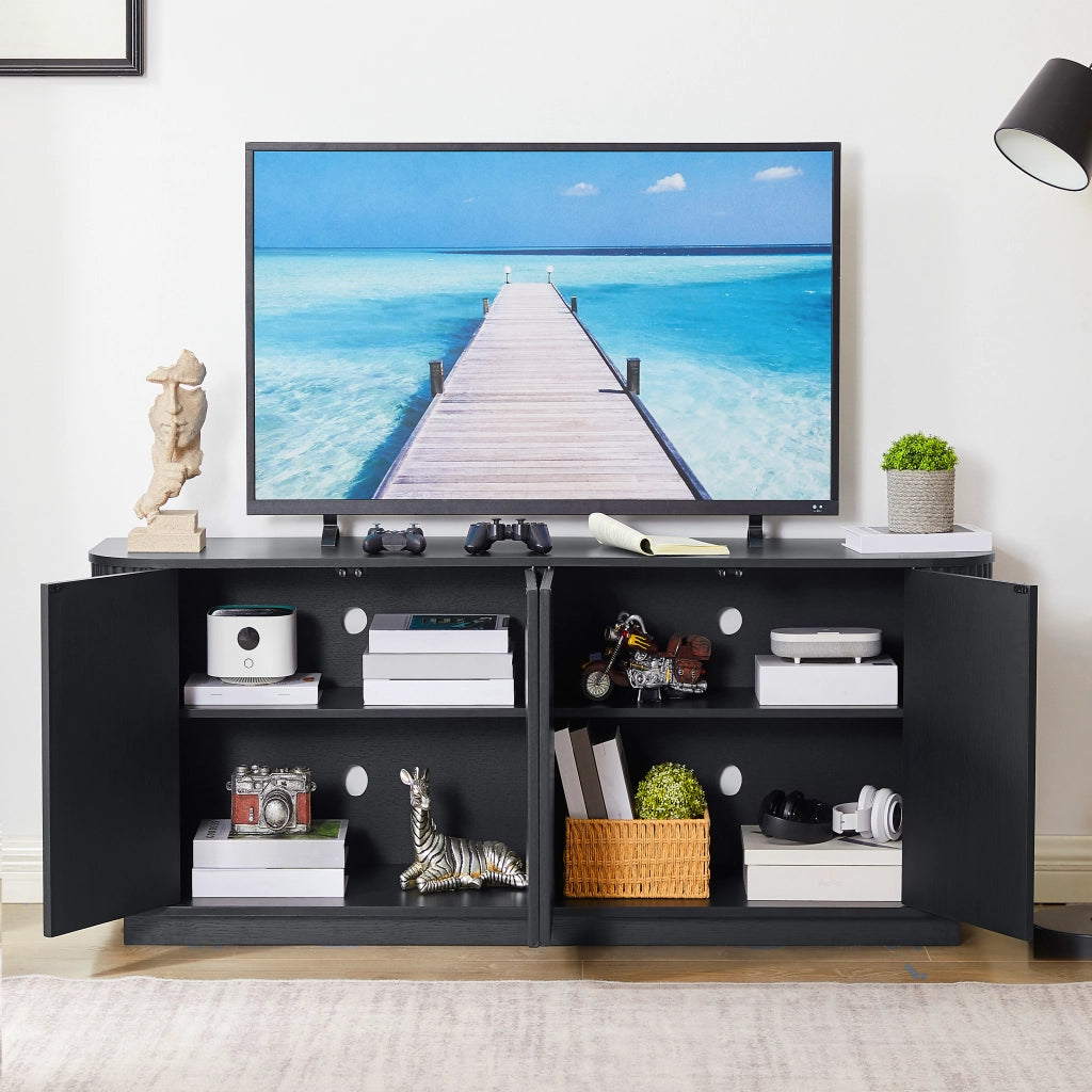 Credenza e madia con 4 ante e vani contenitore, per soggiorno e ingresso, in MDF, nero, 162.5 × 38 × 61 cm