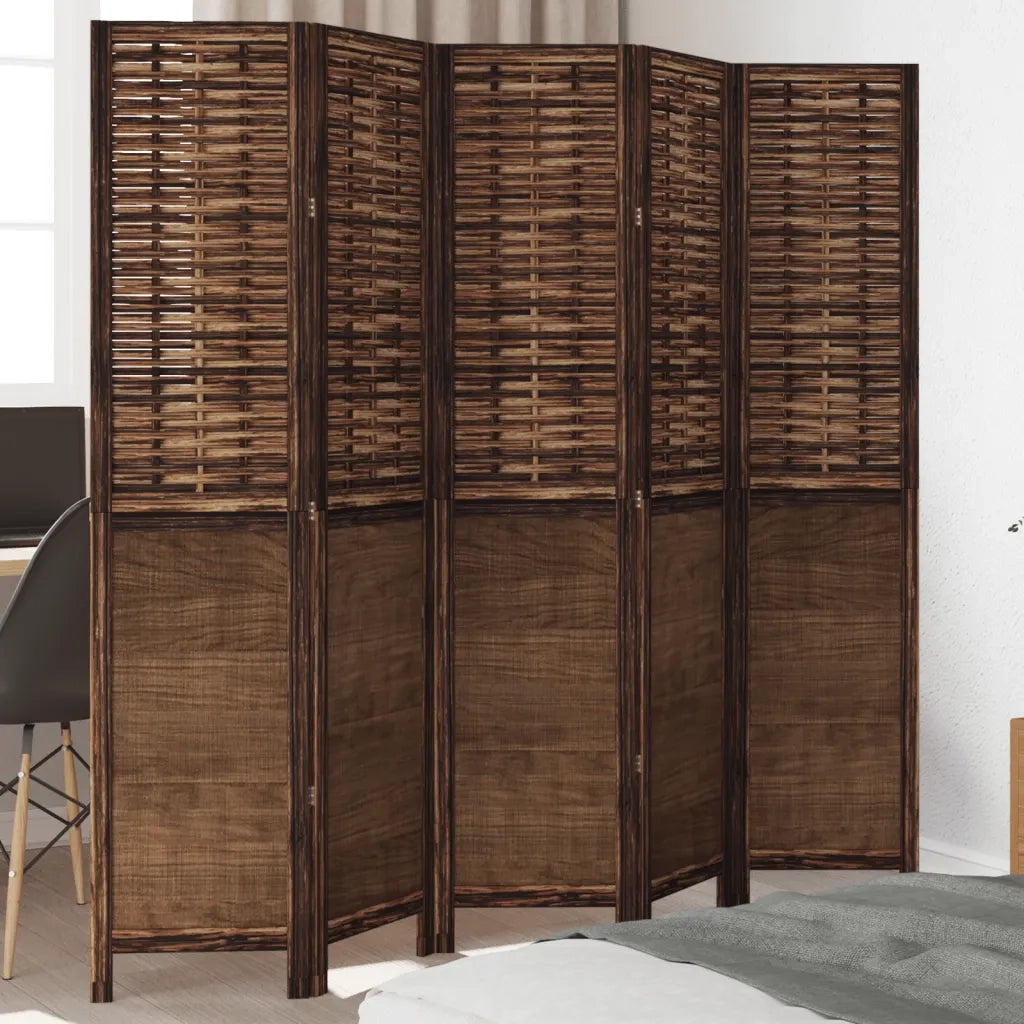 Divisorio Ambienti | Divider per stanze | Paravento 5 Pannelli Marrone Scuro Massello Paulownia