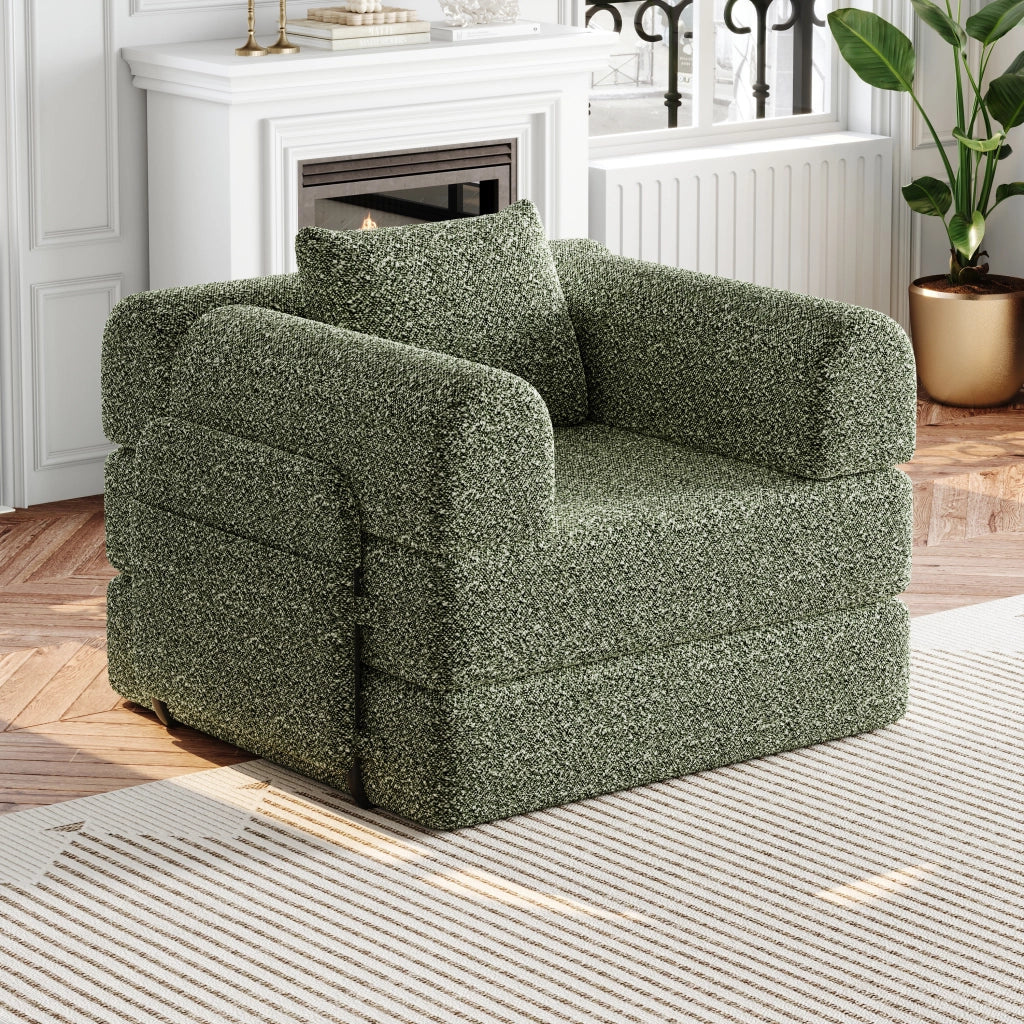 Poltrona letto 2 in 1 con vano portaoggetti in ciniglia verde