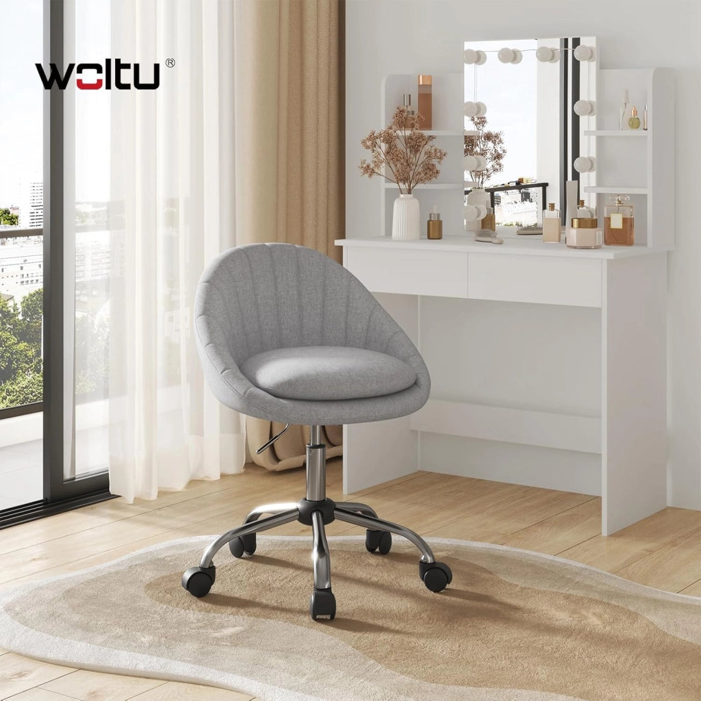 Sedia da Ufficio Ergonomica e Girevole - Regolabile in Altezza Con Rotelle per Casa, Trucco, Scrivania, Camera da Letto, Studio - Lino, BS168gr