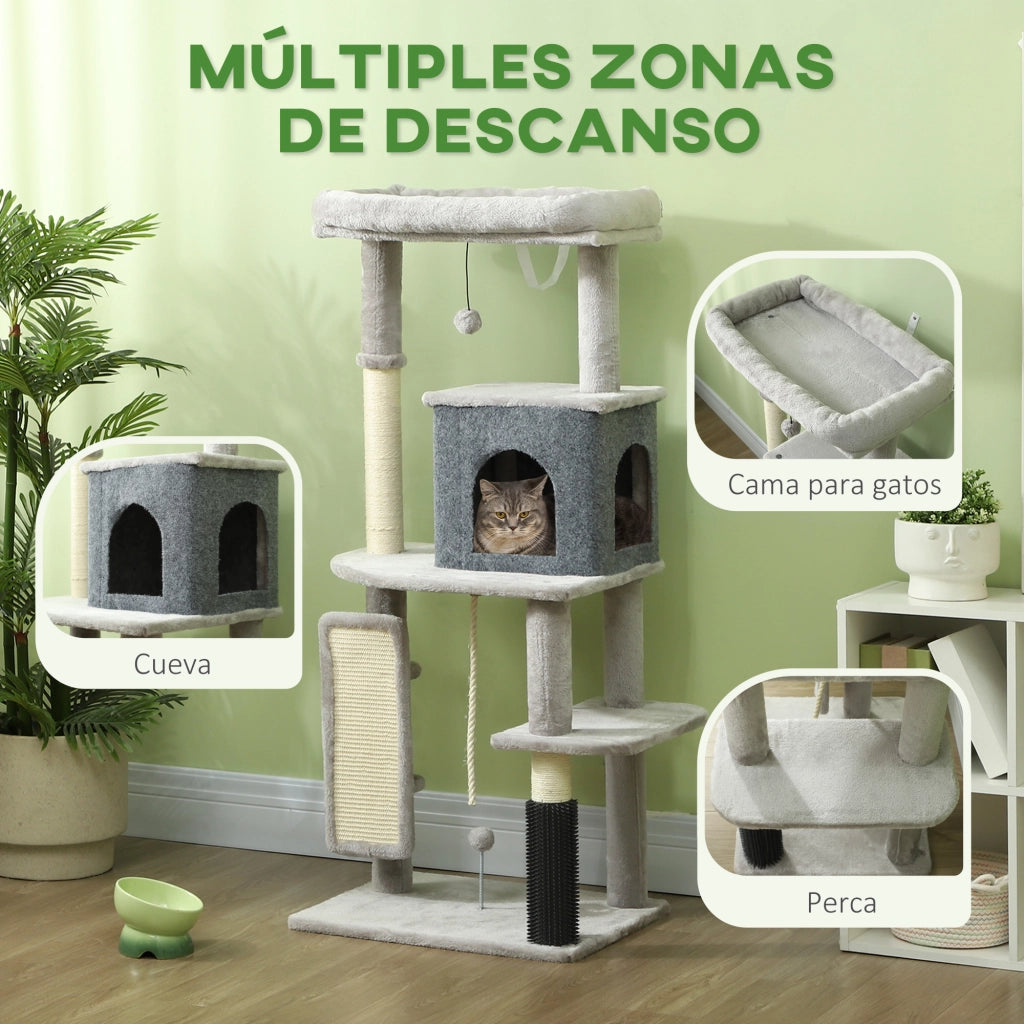 Albero tiragraffi per gatti con piattaforme e cuscinetto ¨C zephmum ¨C grigio chiaro 132 cm