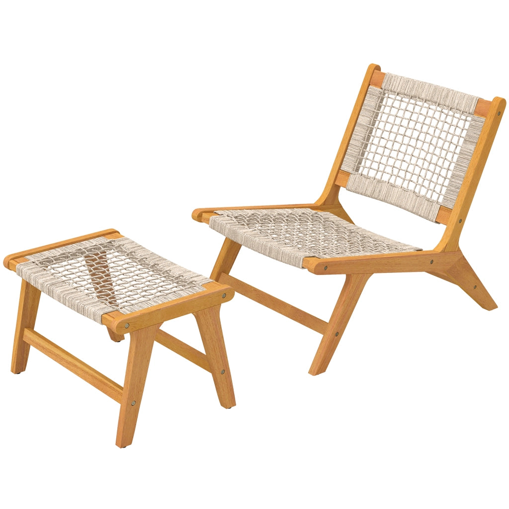 Sedia Lounge con Poggiapiedi ¨C Zephmum ¨C Acacia, Rattan, Grigio 2 Pezzi