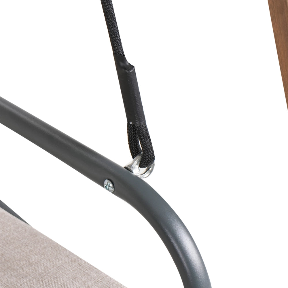 Dondolo da giardino in tessuto beige con struttura in acciaio a 3 posti