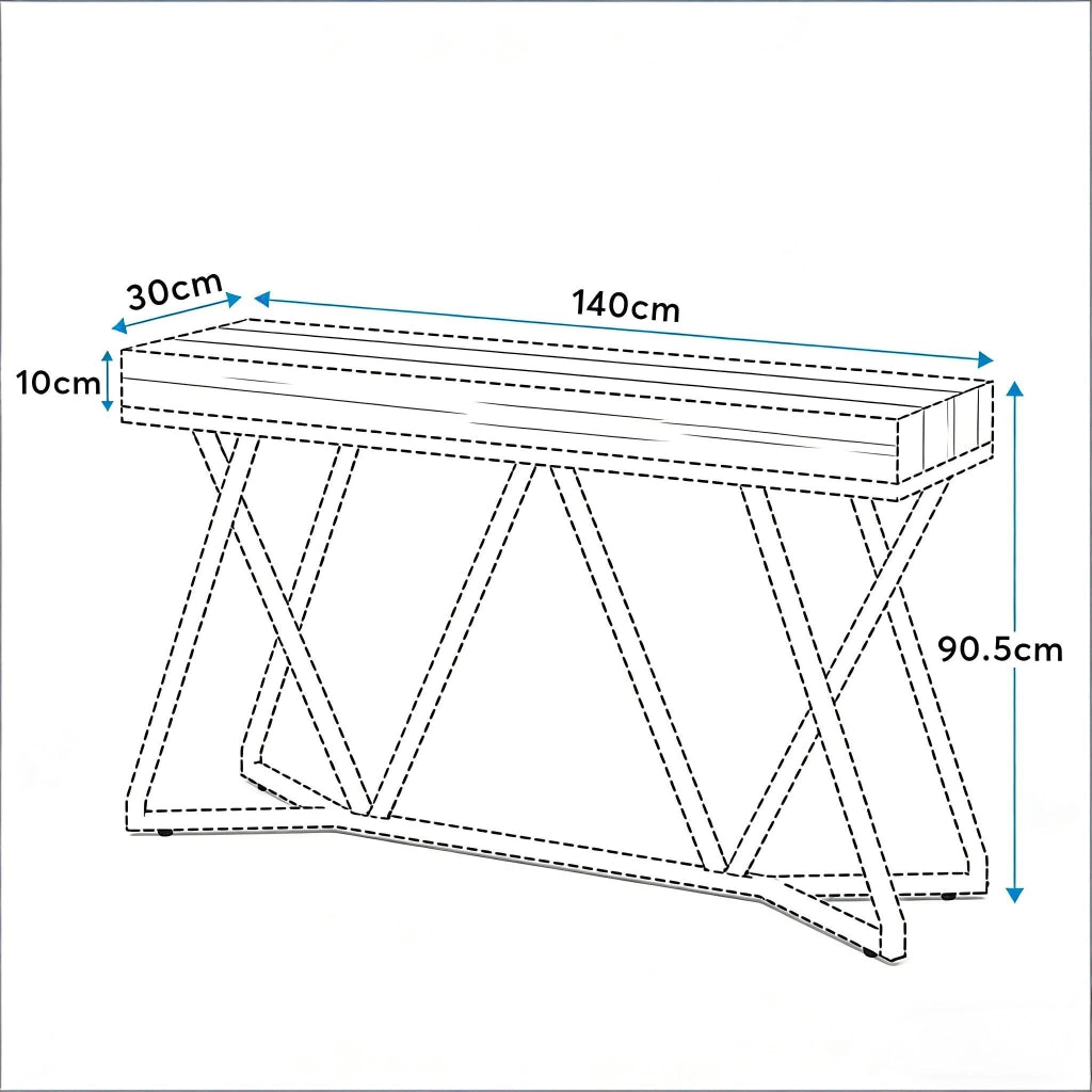 Consolle con piano da 140 cm e struttura in metallo per ingresso e soggiorno in MDF e metallo