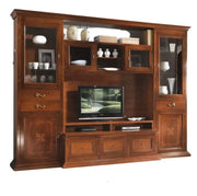 Parete attrezzata porta tv classica legno noce bassano l.300 p.54 h.222 (219) - Mobili 2G