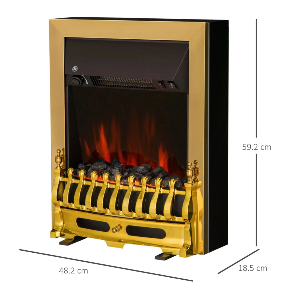 EasyComfort Camino Elettrico da Terra 1000/2000 W Effetto Fiamma LED, Caminetto Elettrico con Protezione da Surriscaldamento e Ribaltamento, Riscaldamento Regolabile, Oro